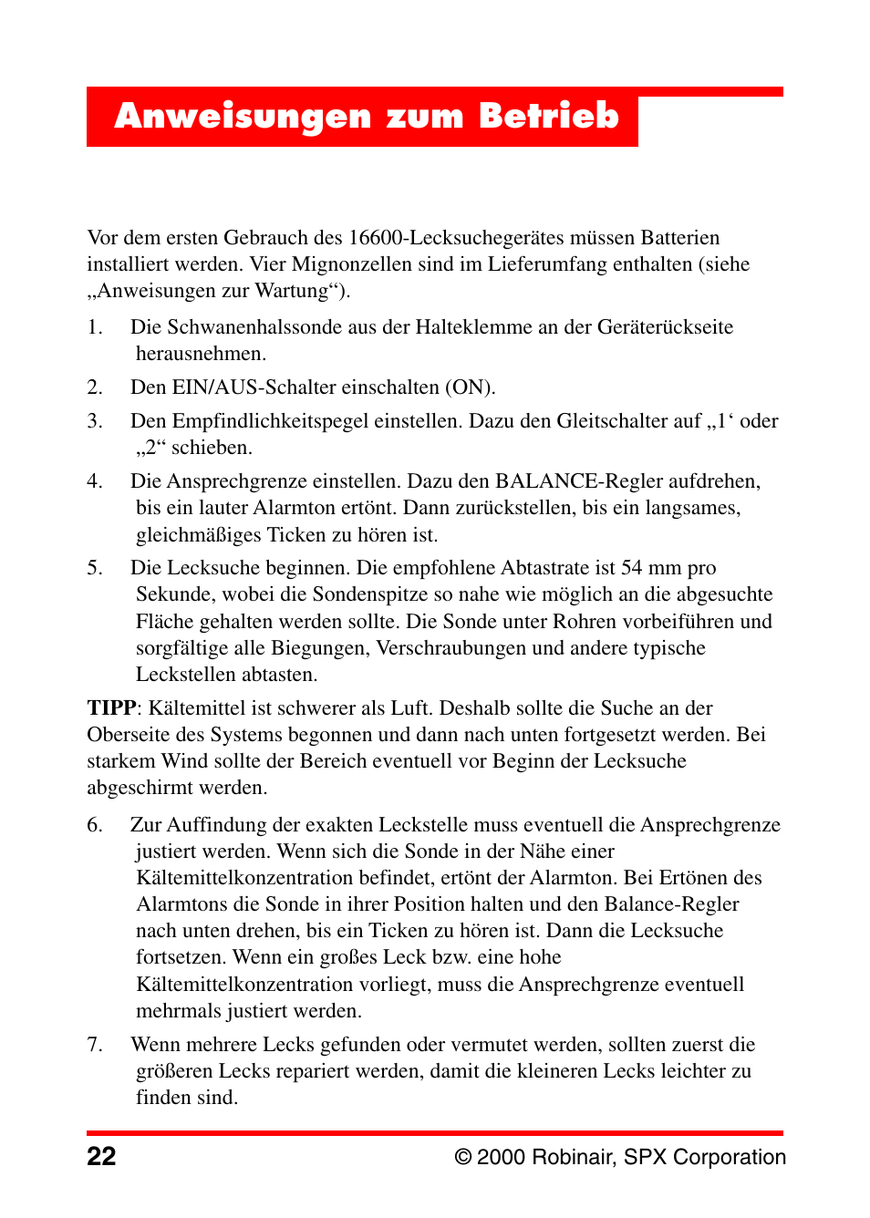 Anweisungen zum betrieb | Robinair 16600 Electronic Leak Detector User Manual | Page 23 / 32