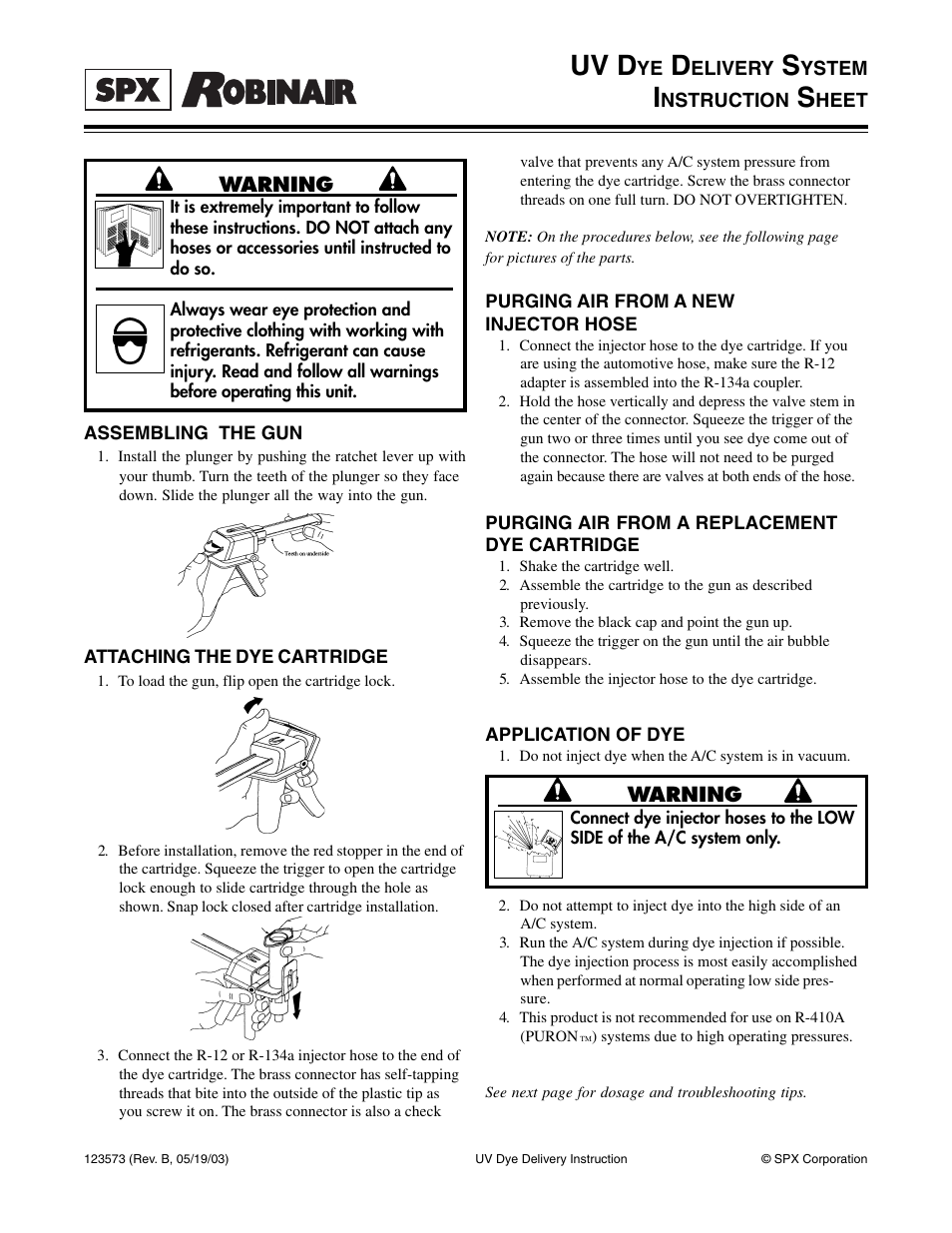 Robinair 16293 UV DYE DELIVERY SYSTEM User Manual | 2 pages