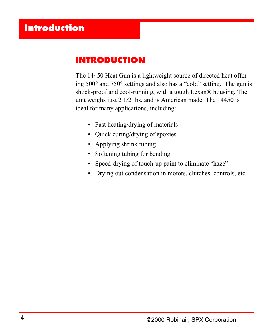 Introduction | Robinair 14450 Heat Gun User Manual | Page 6 / 12