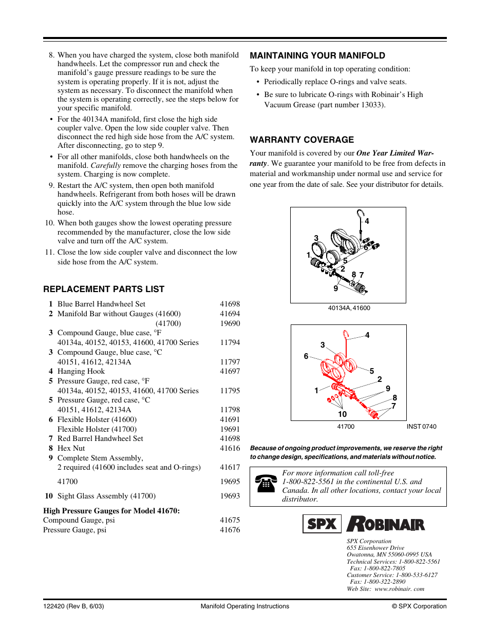 Robinair 40134A MANIFOLD User Manual | Page 2 / 2