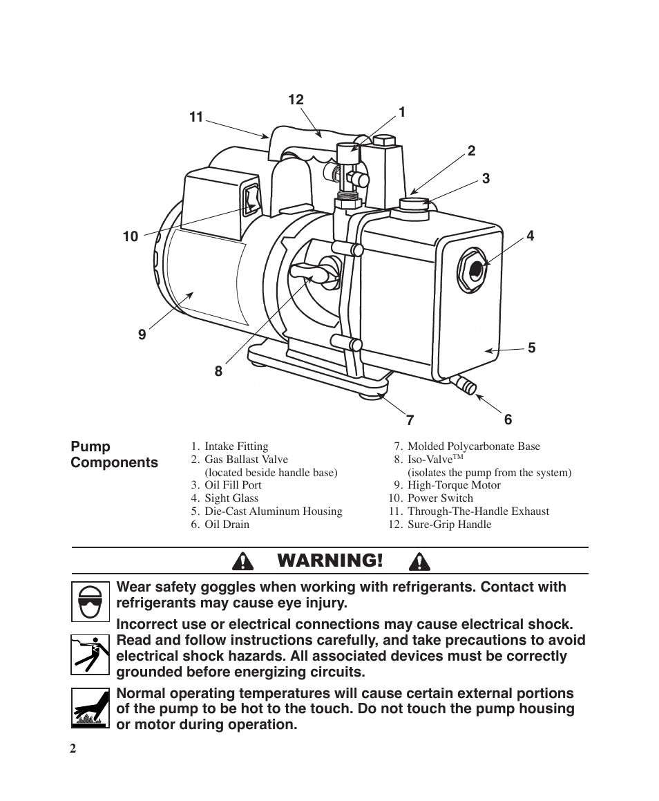 Warning | Robinair Model 15600 User Manual | Page 3 / 10