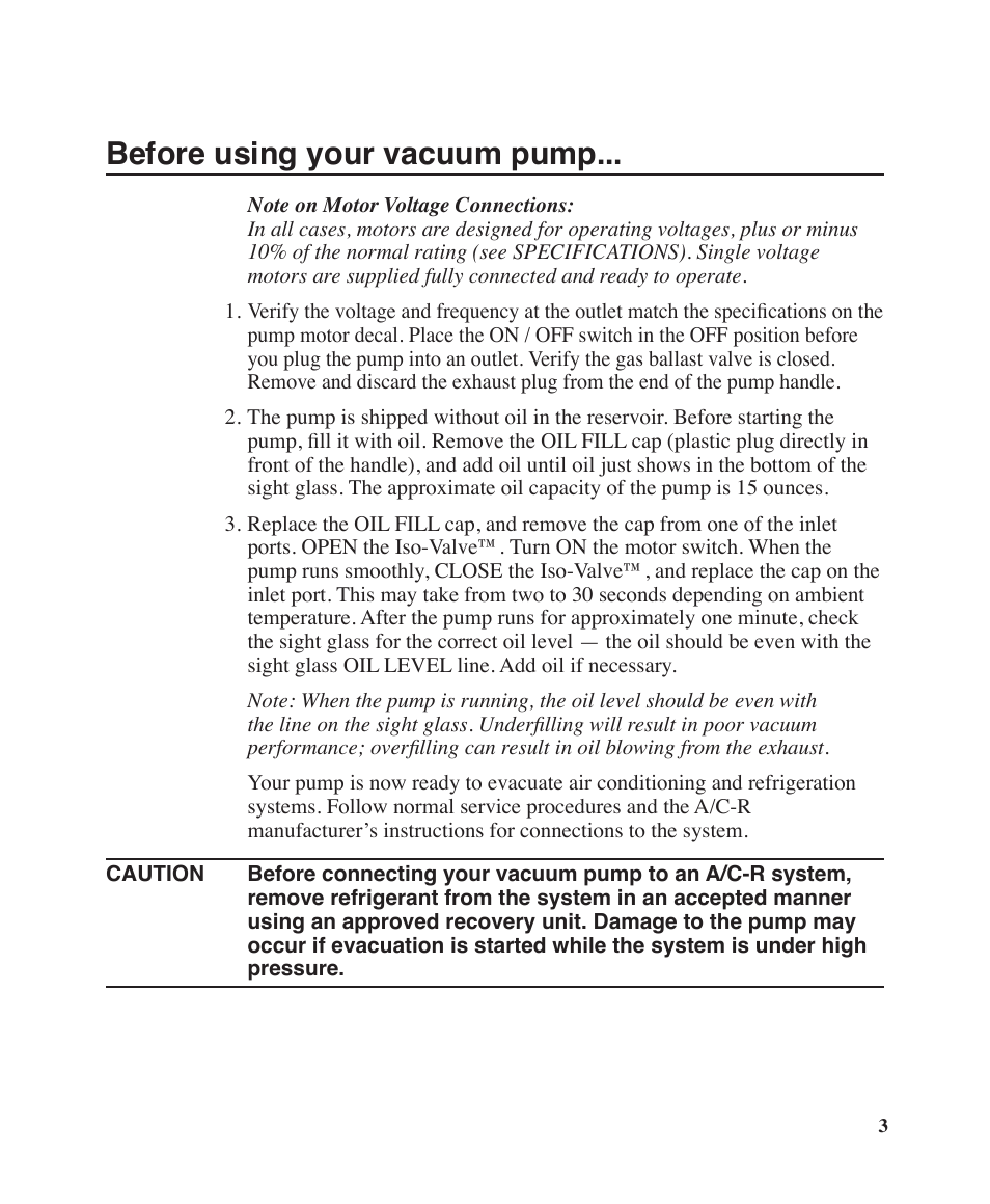 Before using your vacuum pump | Robinair Model 15600 User Manual | Page 4 / 10