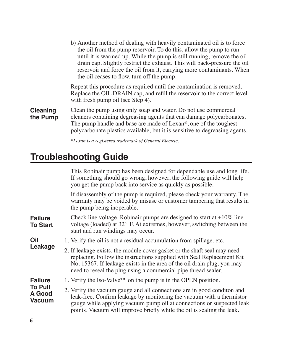 Troubleshooting guide | Robinair Model 15600 User Manual | Page 7 / 10