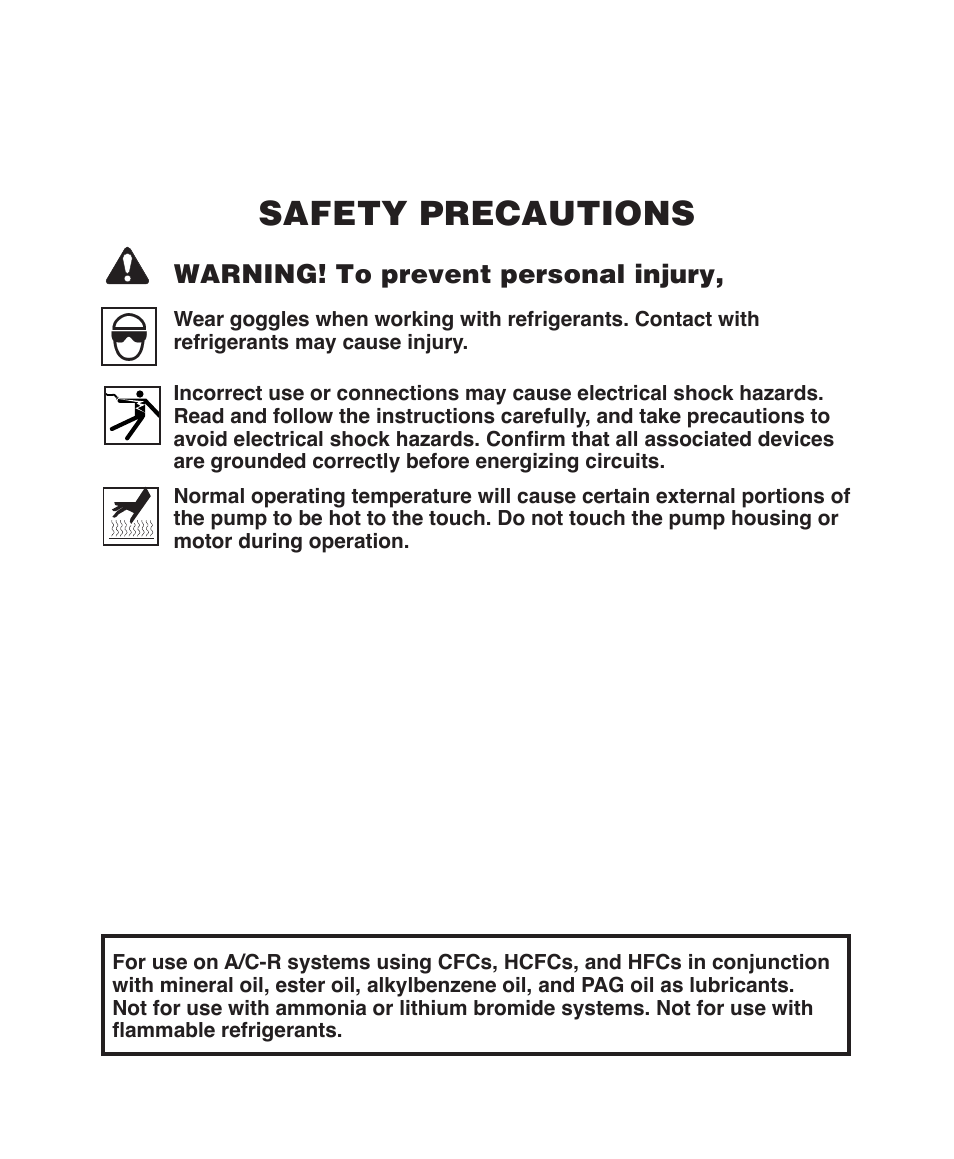 Safety precautions, Warning! to prevent personal injury | Robinair 15310 User Manual | Page 2 / 12