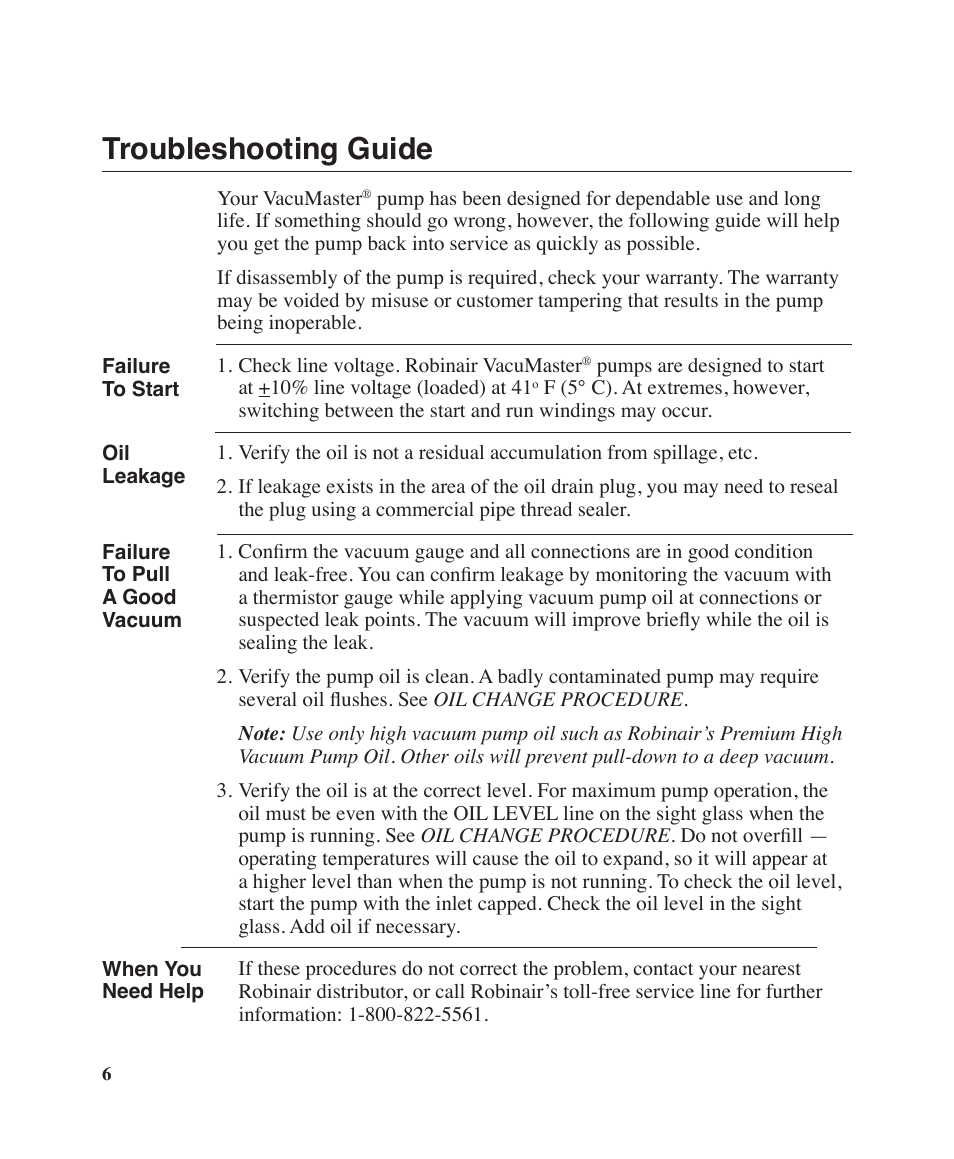 Troubleshooting guide | Robinair 15310 User Manual | Page 8 / 12