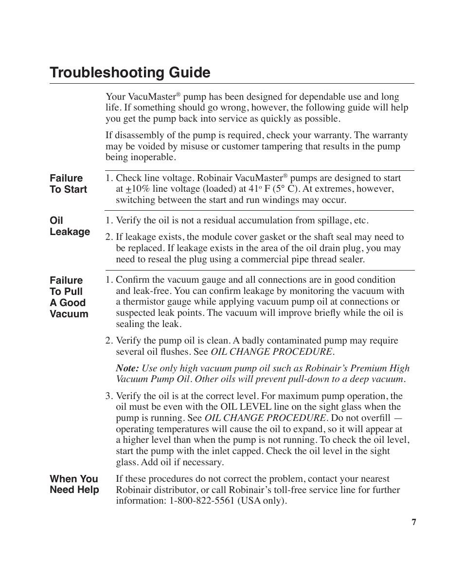 Troubleshooting guide | Robinair Models 15301 User Manual | Page 9 / 12