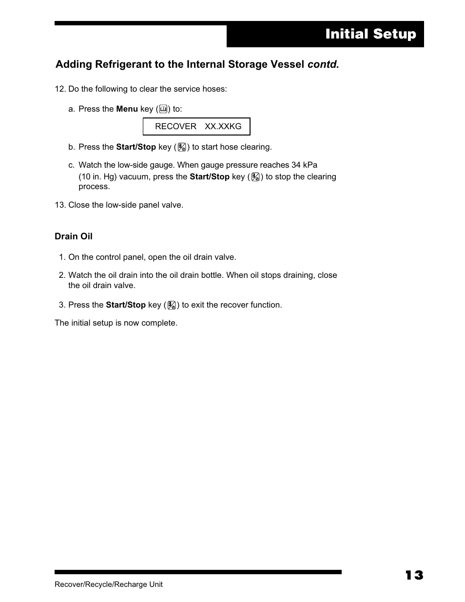 Initial setup | Robinair AC375C Refrigerant Recovery, Recycle, Recharge Unit User Manual | Page 15 / 36