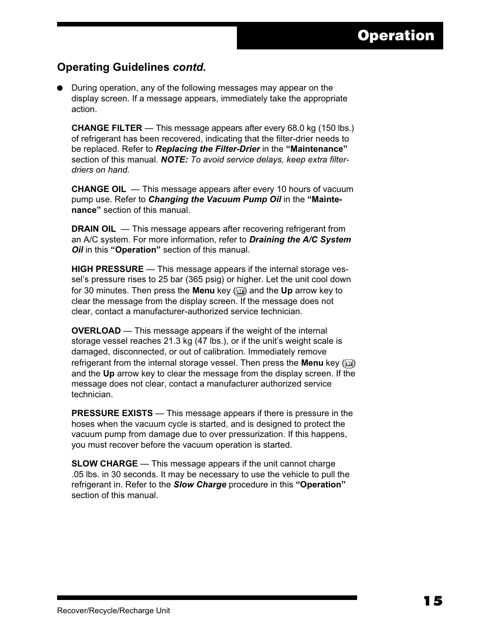 Operation | Robinair AC375C Refrigerant Recovery, Recycle, Recharge Unit User Manual | Page 17 / 36