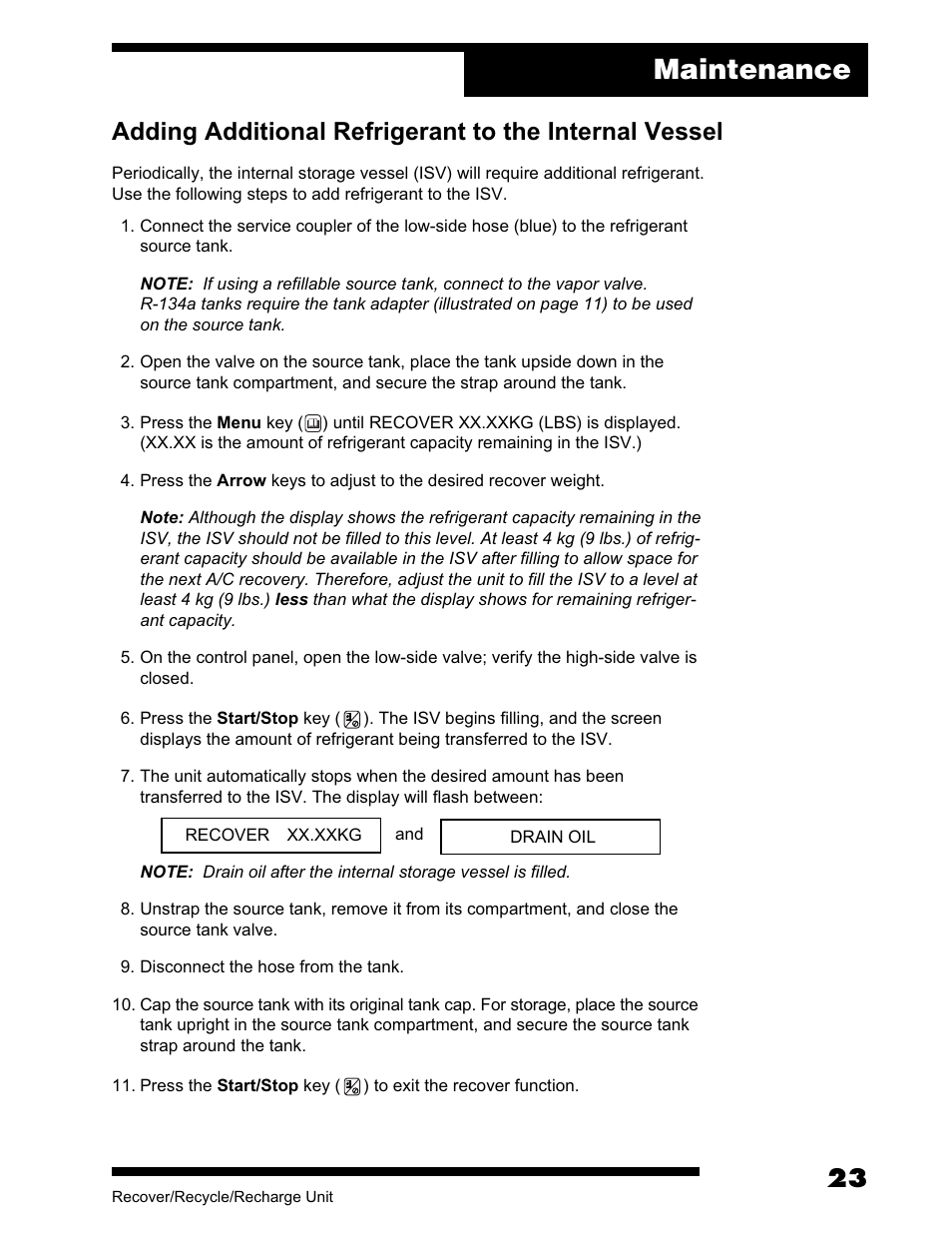 Maintenance | Robinair AC375C Refrigerant Recovery, Recycle, Recharge Unit User Manual | Page 25 / 36