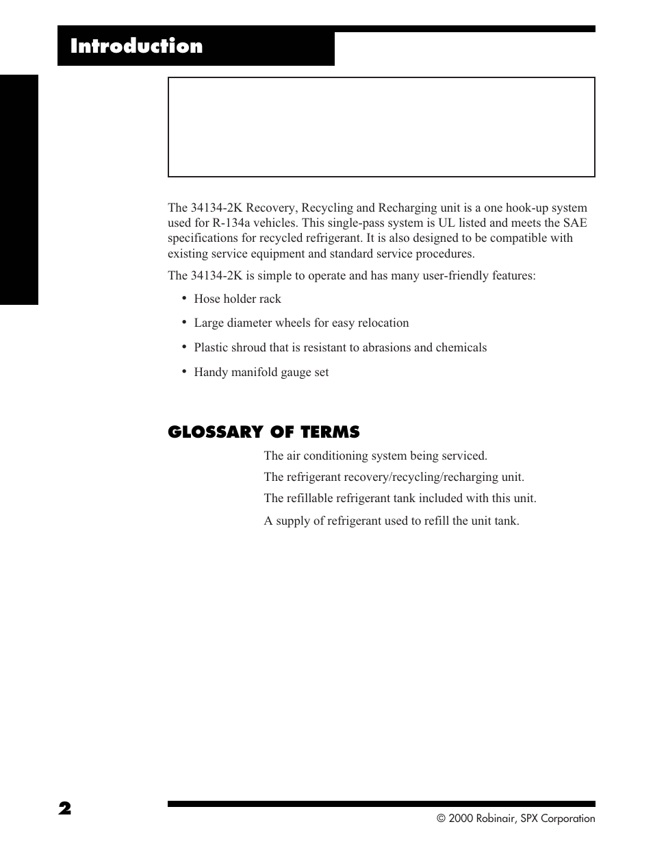 Introduction, Glossary of terms | Robinair 34134-2K Refrigerant Recovery, Recycle, Recharge Unit User Manual | Page 4 / 22