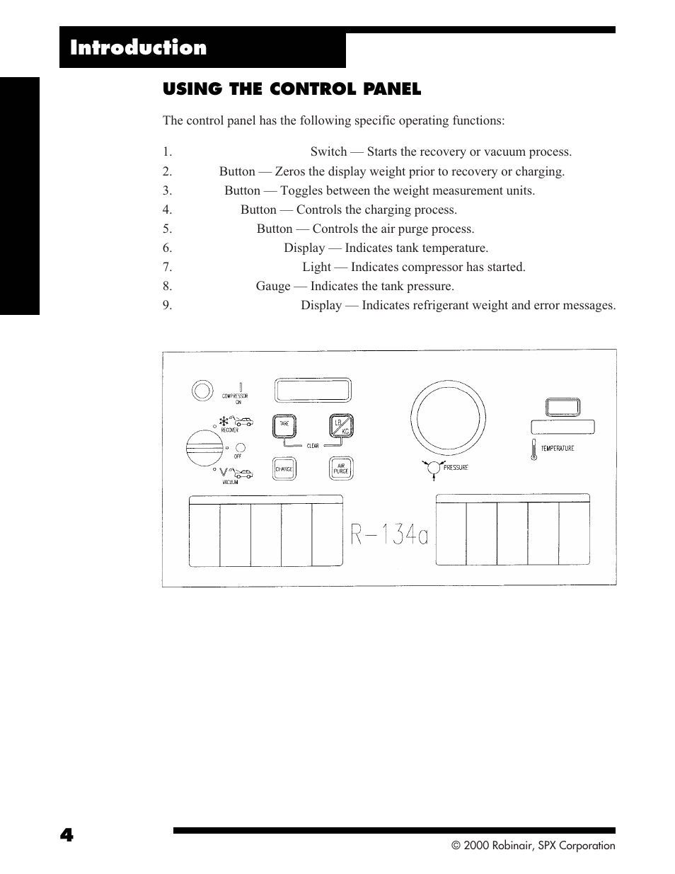 Introduction, Using the control panel | Robinair 34134-2K Refrigerant Recovery, Recycle, Recharge Unit User Manual | Page 6 / 22