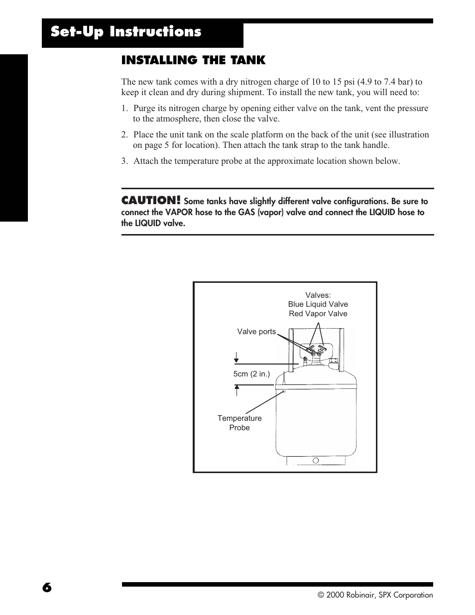Set-up instructions, Installing the tank, Caution | Robinair 34134-2K Refrigerant Recovery, Recycle, Recharge Unit User Manual | Page 8 / 22