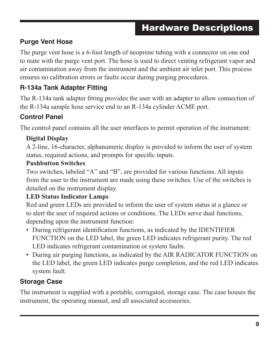 Hardware descriptions | Robinair 16910 ID Plus Refrigerant Identifier User Manual | Page 11 / 28