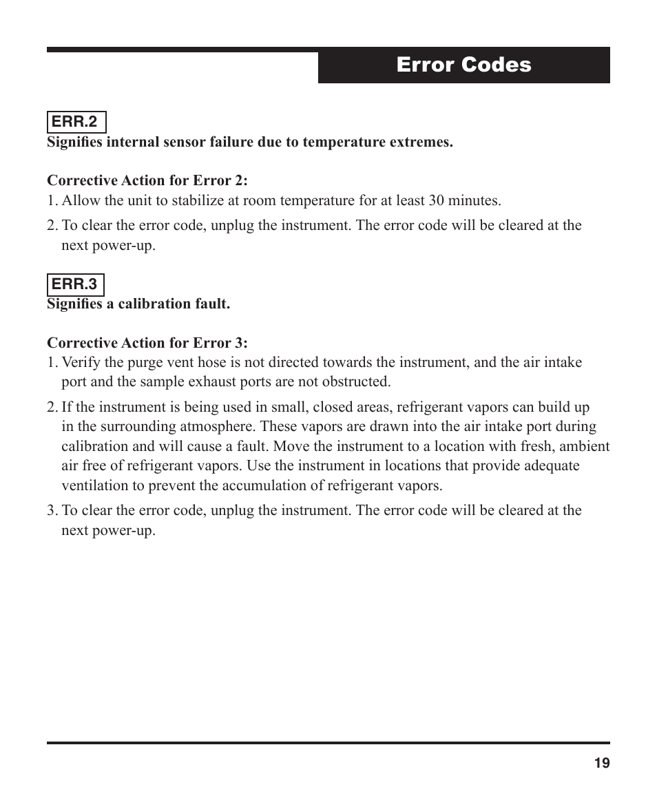 Error codes | Robinair 16910 ID Plus Refrigerant Identifier User Manual | Page 21 / 28