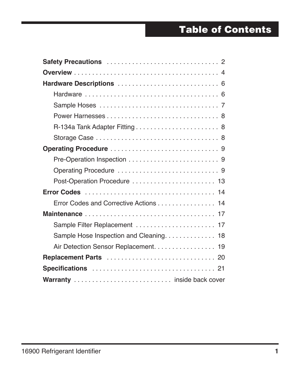 Robinair 16900 Refrigerant Identifier User Manual | Page 3 / 28