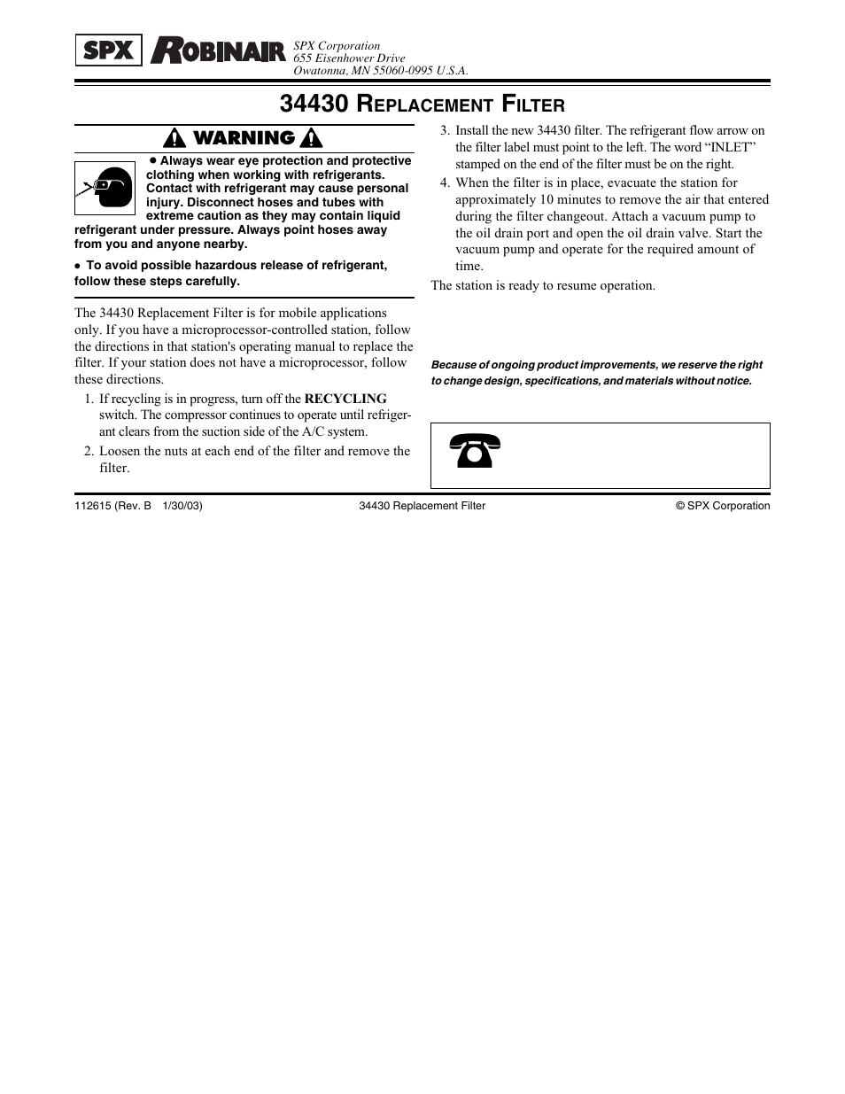 Robinair 34430 REPLACEMENT FILTER User Manual | 1 page