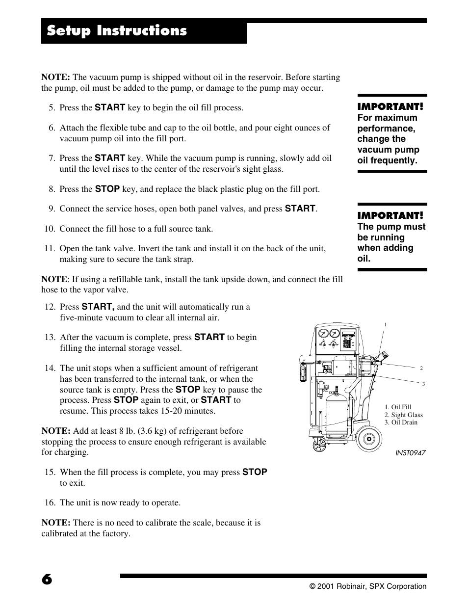 Setup instructions | Robinair 177002K Recovery, Recycling, Recharging Unit User Manual | Page 8 / 32