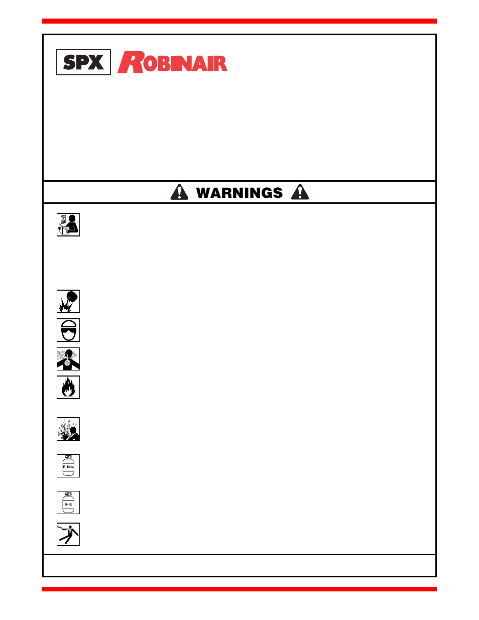 Warnings | Robinair 17700Z Recovery, Recycling, Recharging Unit User Manual | Page 2 / 20