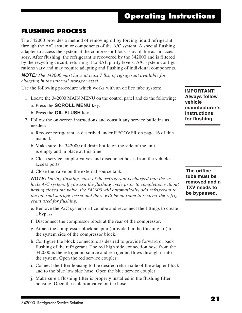 Operating instructions, Flushing process | Robinair 342000 Refrigerant Service Solution User Manual | Page 23 / 36