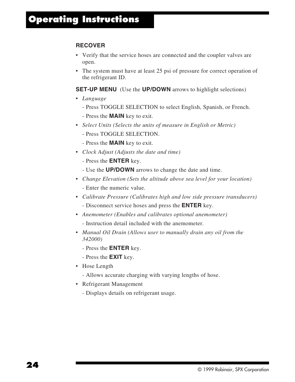 Operating instructions | Robinair 342000 Refrigerant Service Solution User Manual | Page 26 / 36