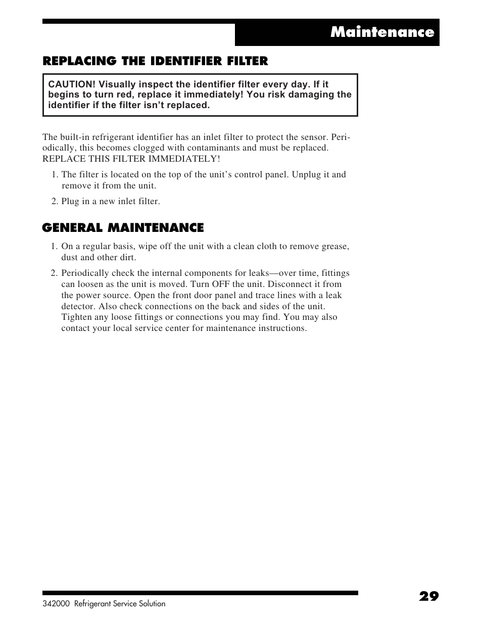 Maintenance | Robinair 342000 Refrigerant Service Solution User Manual | Page 31 / 36