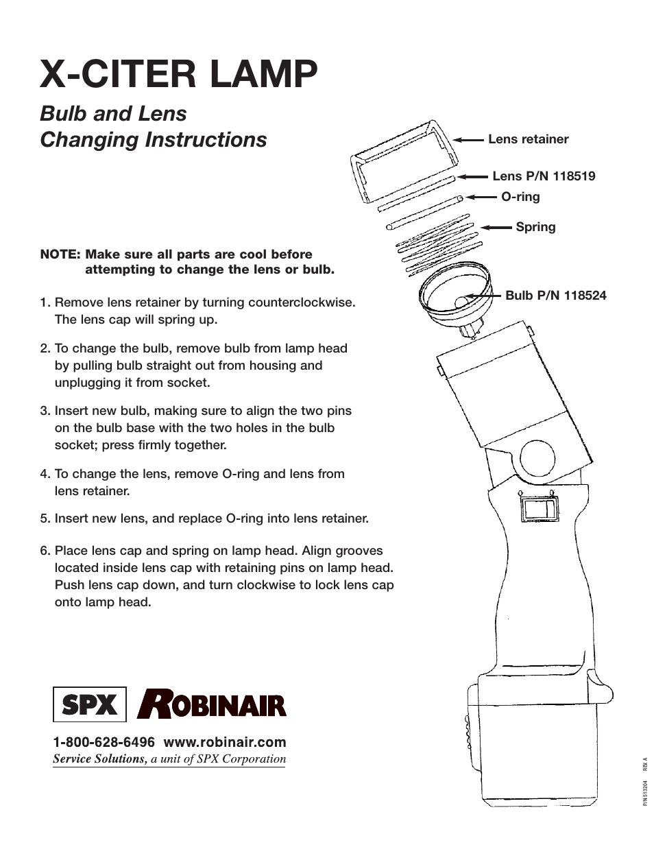 Robinair 16273 X-CITER LAMP User Manual | 1 page