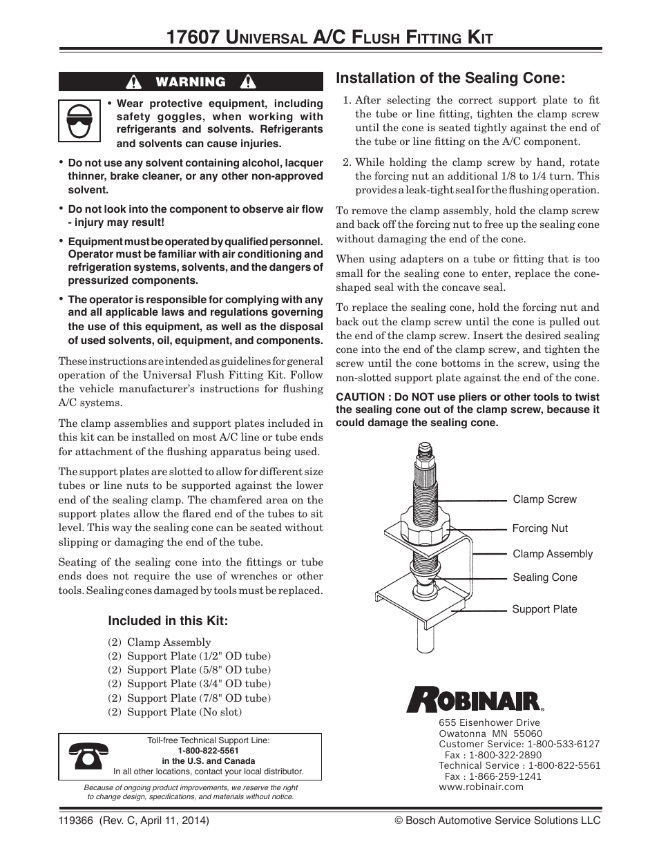Robinair 17607 Universal А-C FlUsh Fitting Kit User Manual | 1 page