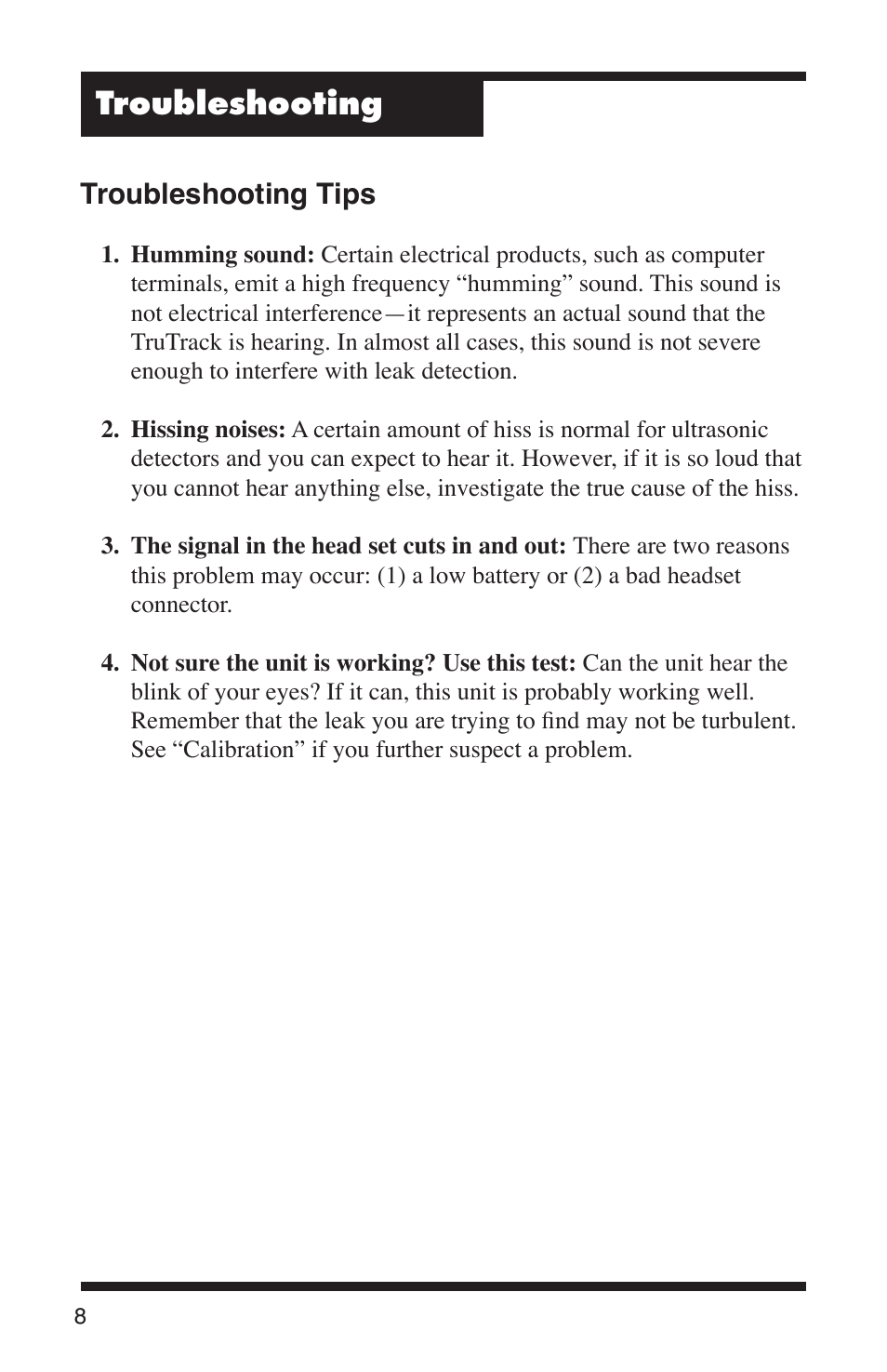 Troubleshooting, Troubleshooting tips | Robinair 16455 TruTrack Ultrasonic Leak Detector User Manual | Page 10 / 16