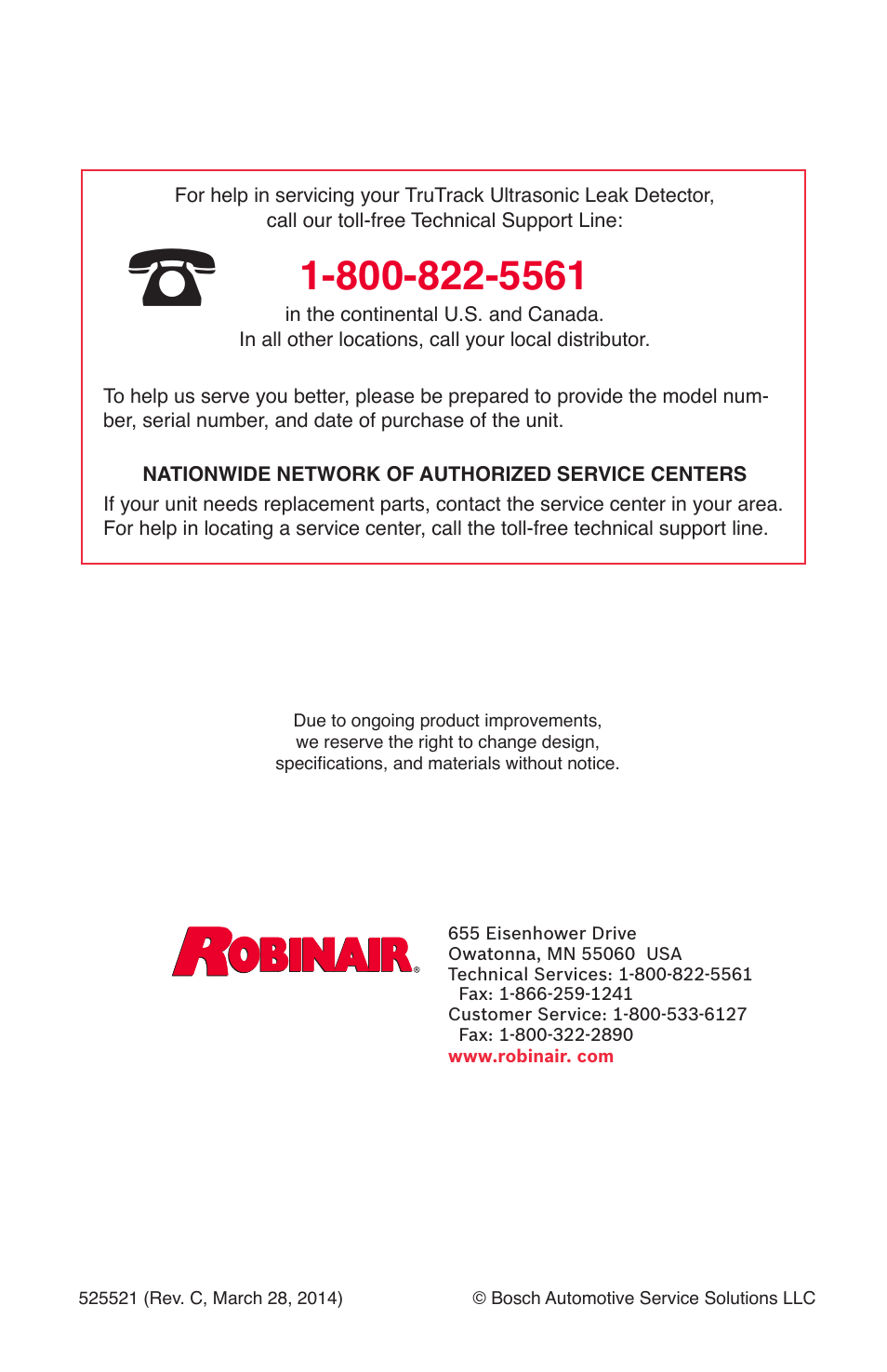 Robinair 16455 TruTrack Ultrasonic Leak Detector User Manual | Page 16 / 16