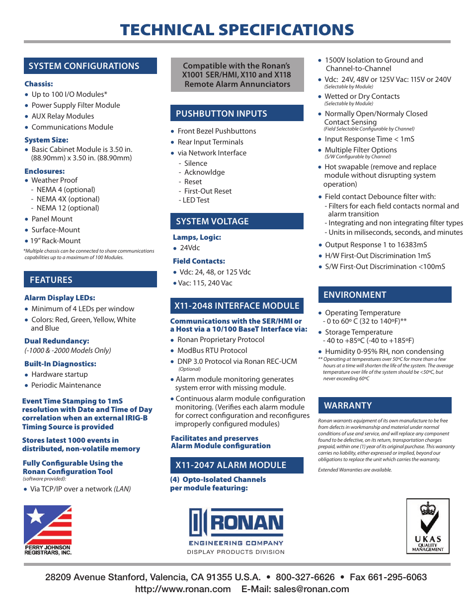 Technical specifications | Ronan X11CB User Manual | Page 2 / 2