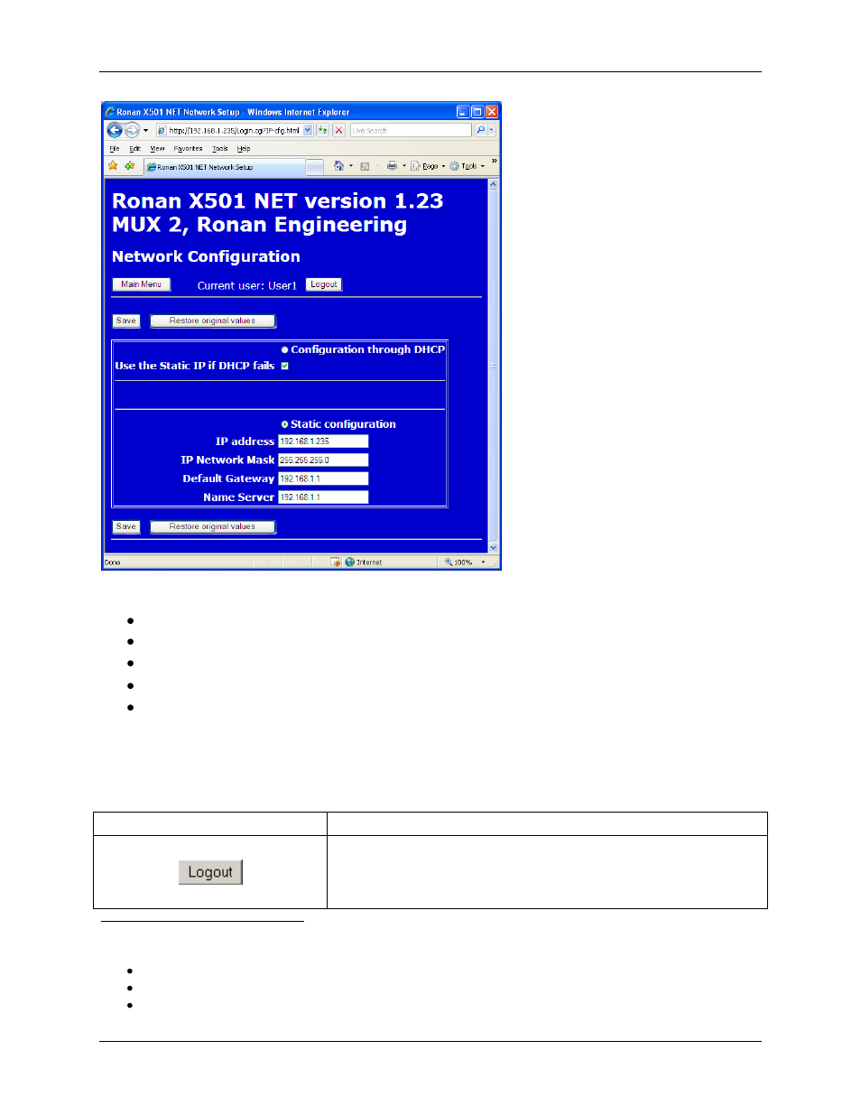 Button action | Ronan X501NET User Manual | Page 37 / 60