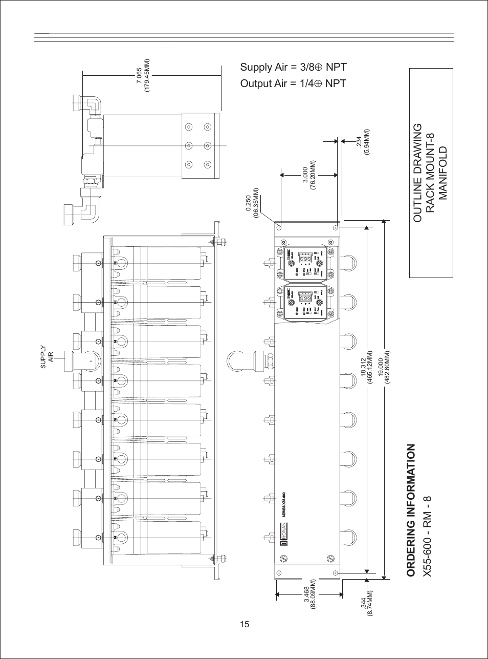 Supply air = 3/8 ⊕ npt output air = 1/4 ⊕ npt | Ronan X55-600 Series User Manual | Page 17 / 24