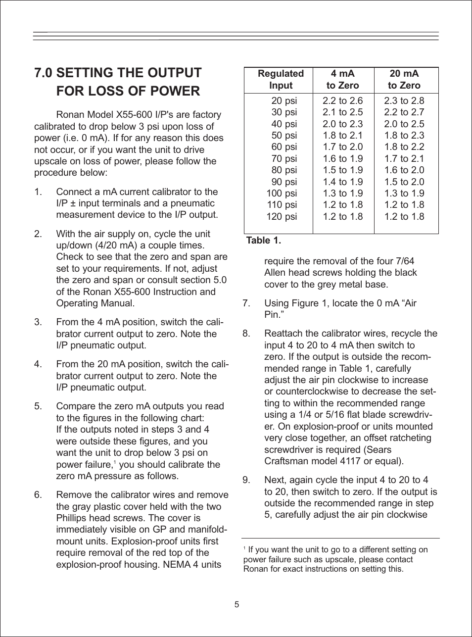 0 setting the output for loss of power | Ronan X55-600 Series User Manual | Page 7 / 24