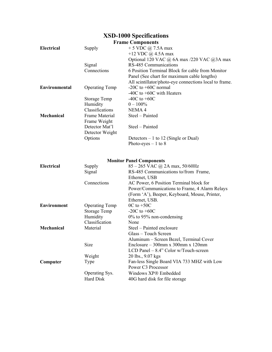Xsd-1000 specifications | Ronan XSD-1000 User Manual | Page 74 / 81