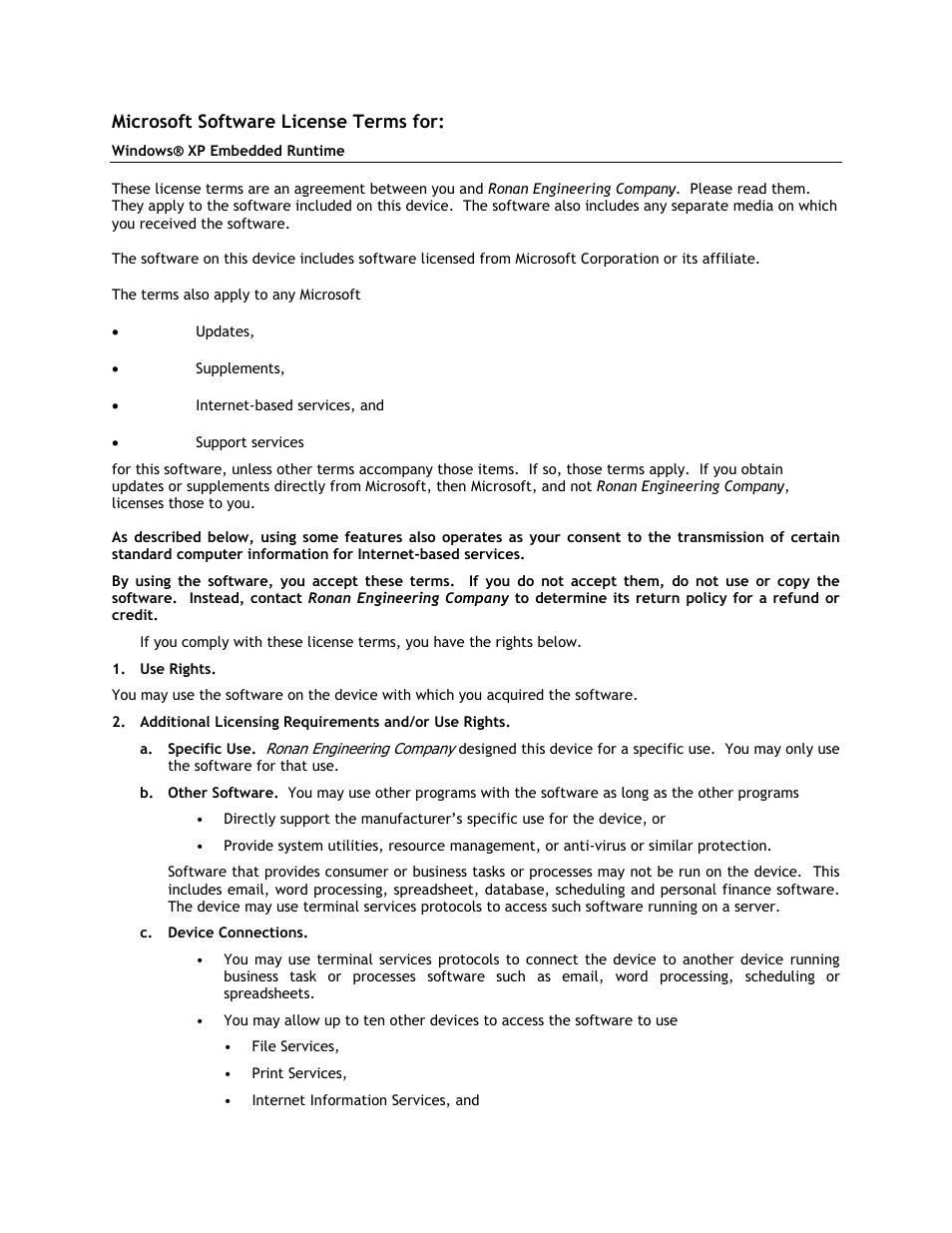 Microsoft software license terms for | Ronan XSD-1000 User Manual | Page 78 / 81