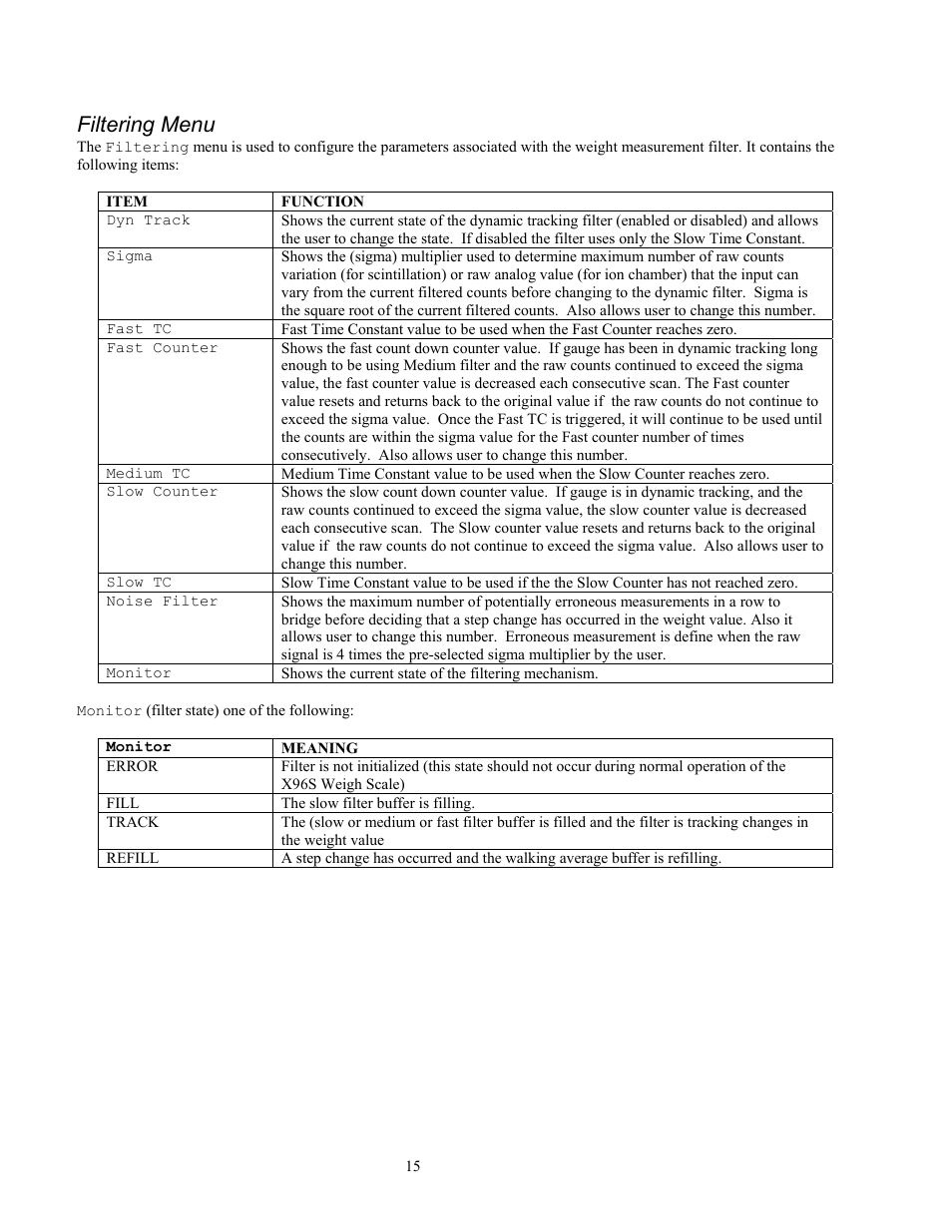 Filtering menu | Ronan X96S WEIGH SCALE User Manual | Page 19 / 68