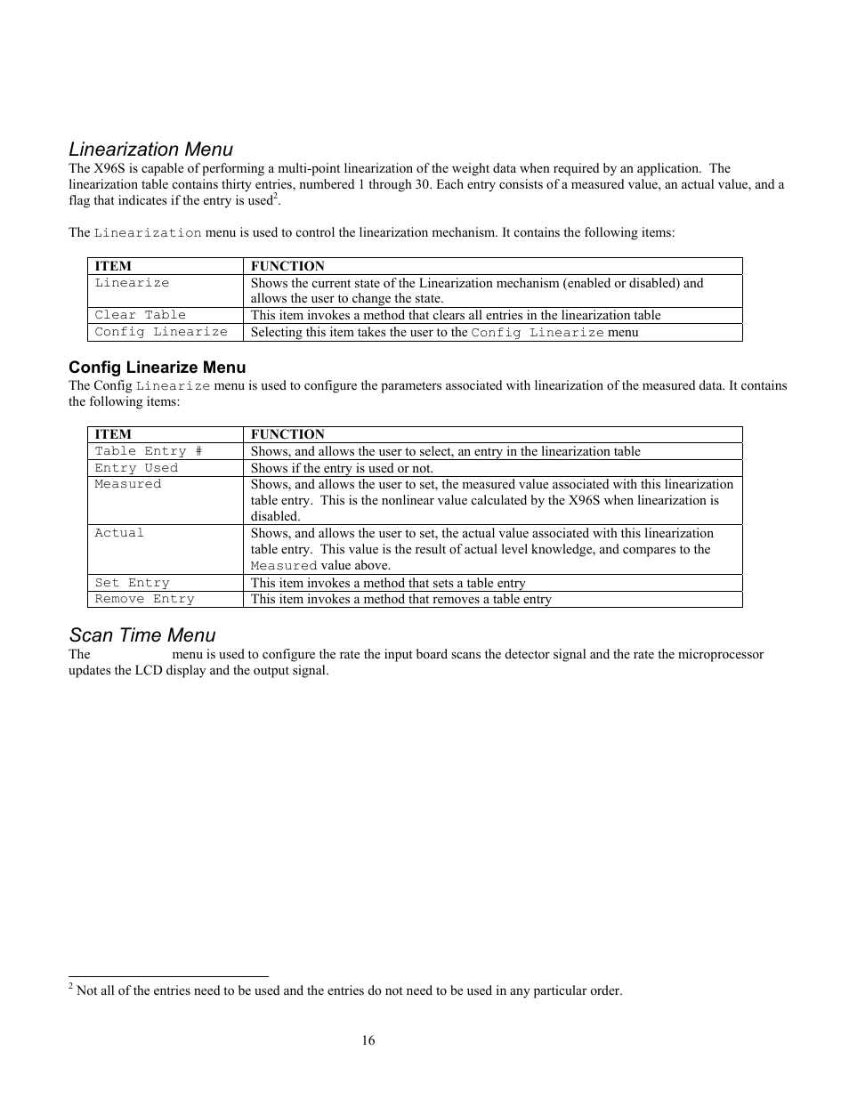 Linearization menu, Scan time menu | Ronan X96S WEIGH SCALE User Manual | Page 20 / 68