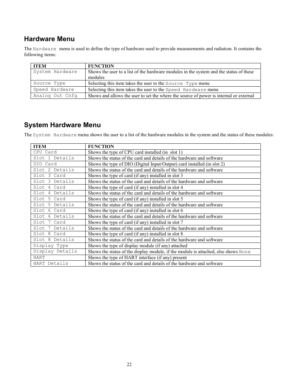 Hardware menu, System hardware menu | Ronan X96S WEIGH SCALE User Manual | Page 26 / 68