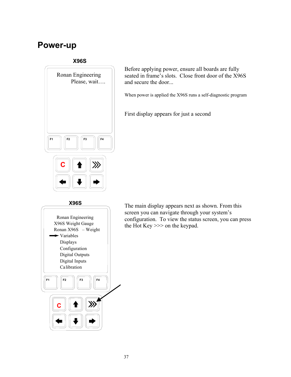 Power-up | Ronan X96S WEIGH SCALE User Manual | Page 41 / 68