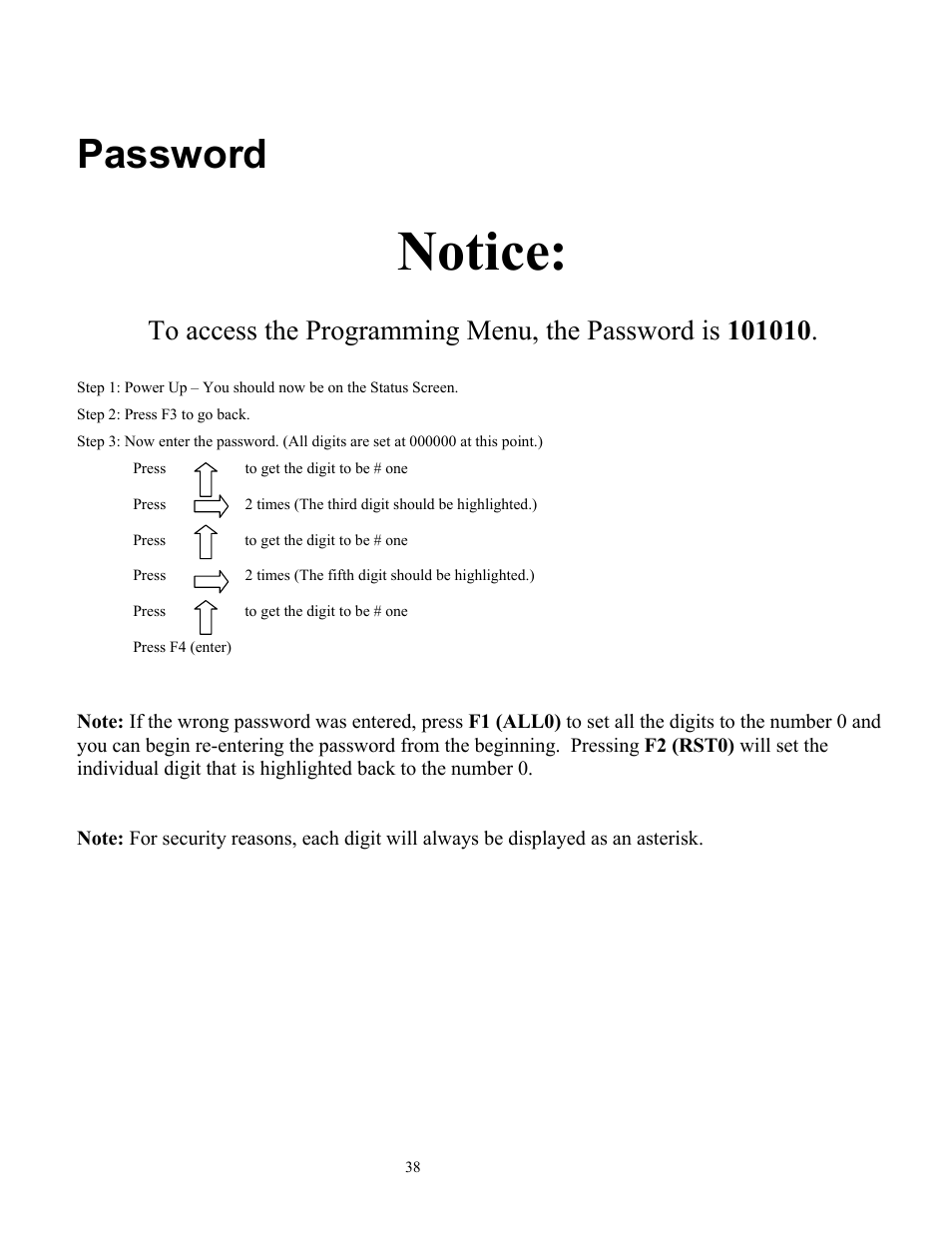 Notice, Password | Ronan X96S WEIGH SCALE User Manual | Page 42 / 68