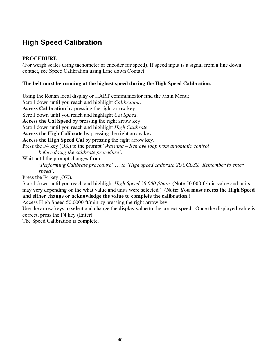 High speed calibration | Ronan X96S WEIGH SCALE User Manual | Page 44 / 68