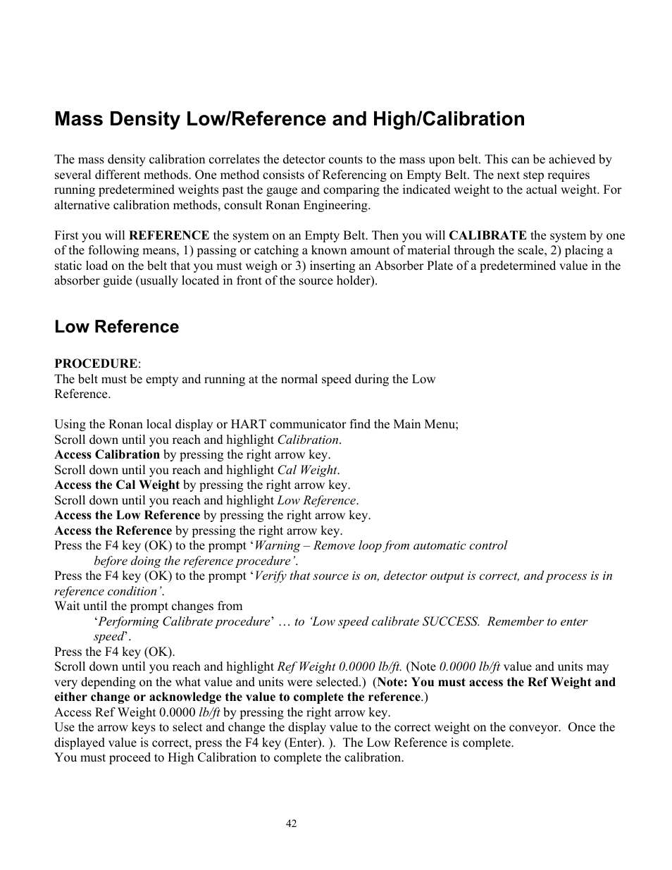 Mass density low/reference and high/calibration, Low reference | Ronan X96S WEIGH SCALE User Manual | Page 46 / 68