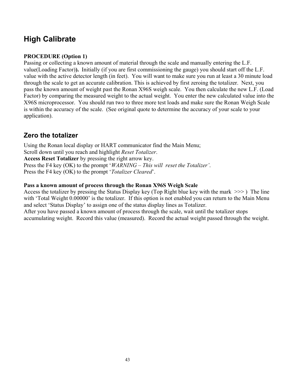 High calibrate | Ronan X96S WEIGH SCALE User Manual | Page 47 / 68