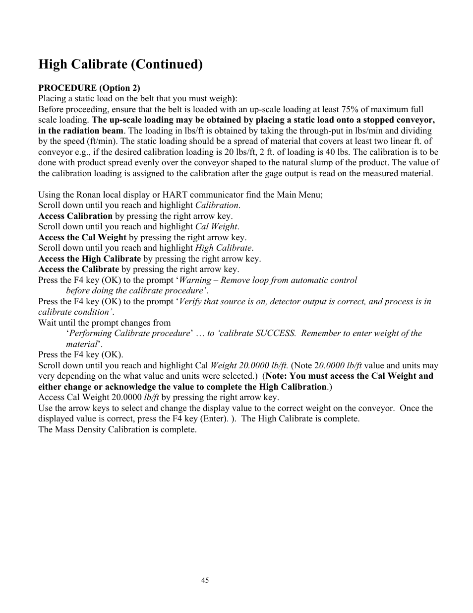 High calibrate (continued) | Ronan X96S WEIGH SCALE User Manual | Page 49 / 68