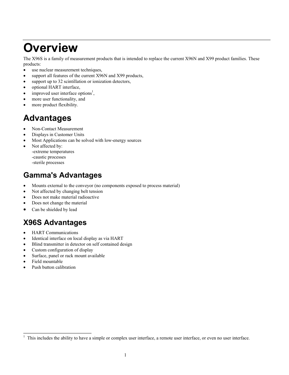 Overview, Advantages, Gamma's advantages | X96s advantages | Ronan X96S WEIGH SCALE User Manual | Page 5 / 68