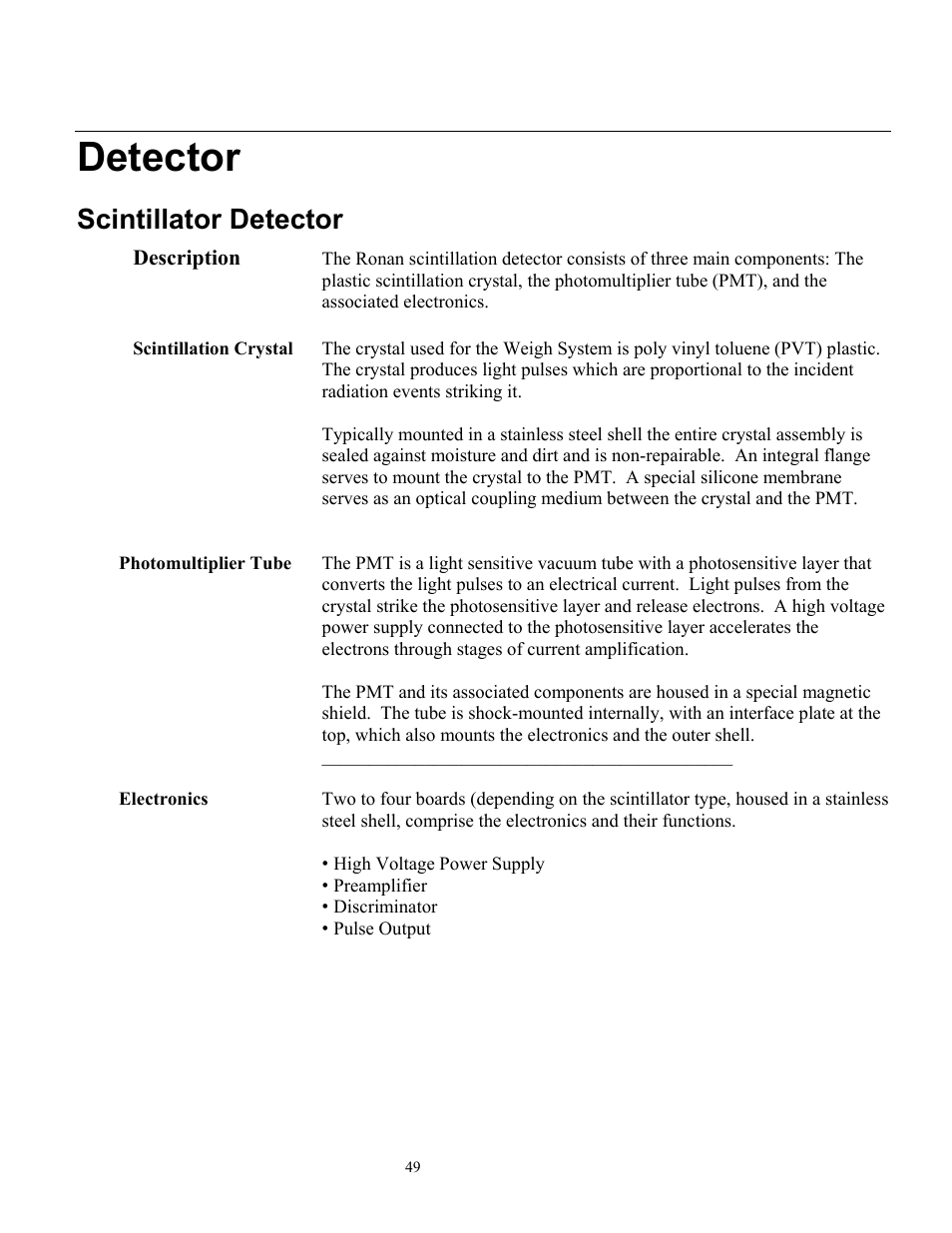 Detector, Scintillator detector | Ronan X96S WEIGH SCALE User Manual | Page 53 / 68