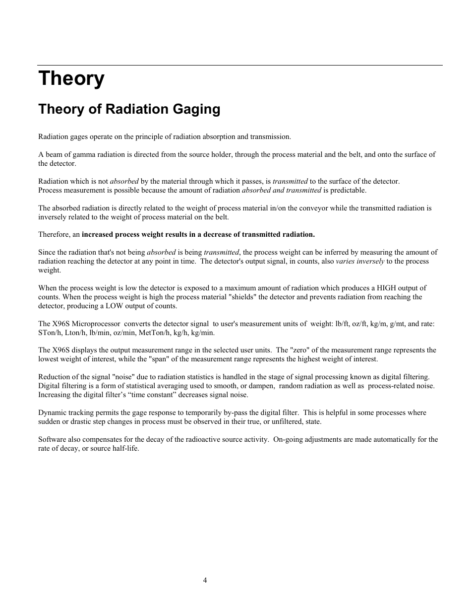 Theory, Theory of radiation gaging | Ronan X96S WEIGH SCALE User Manual | Page 8 / 68