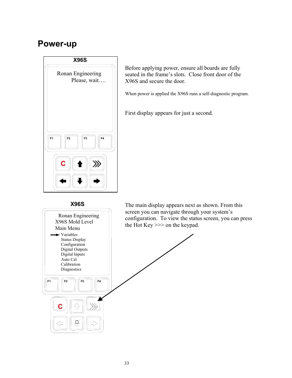 Power-up | Ronan X96S MOLD LEVEL GAGE User Manual | Page 37 / 61