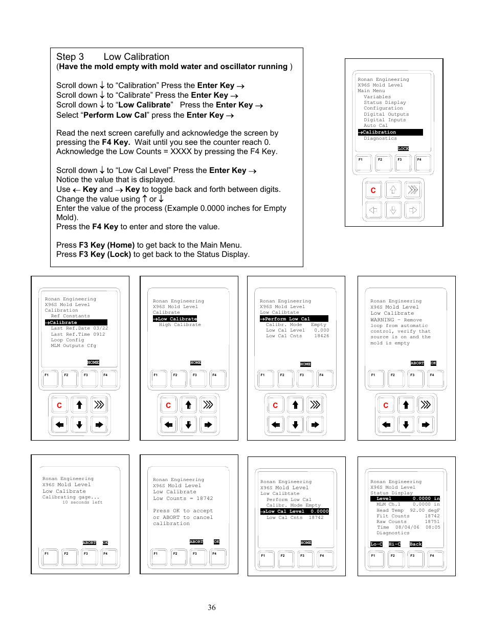 Step 3 low calibration | Ronan X96S MOLD LEVEL GAGE User Manual | Page 40 / 61