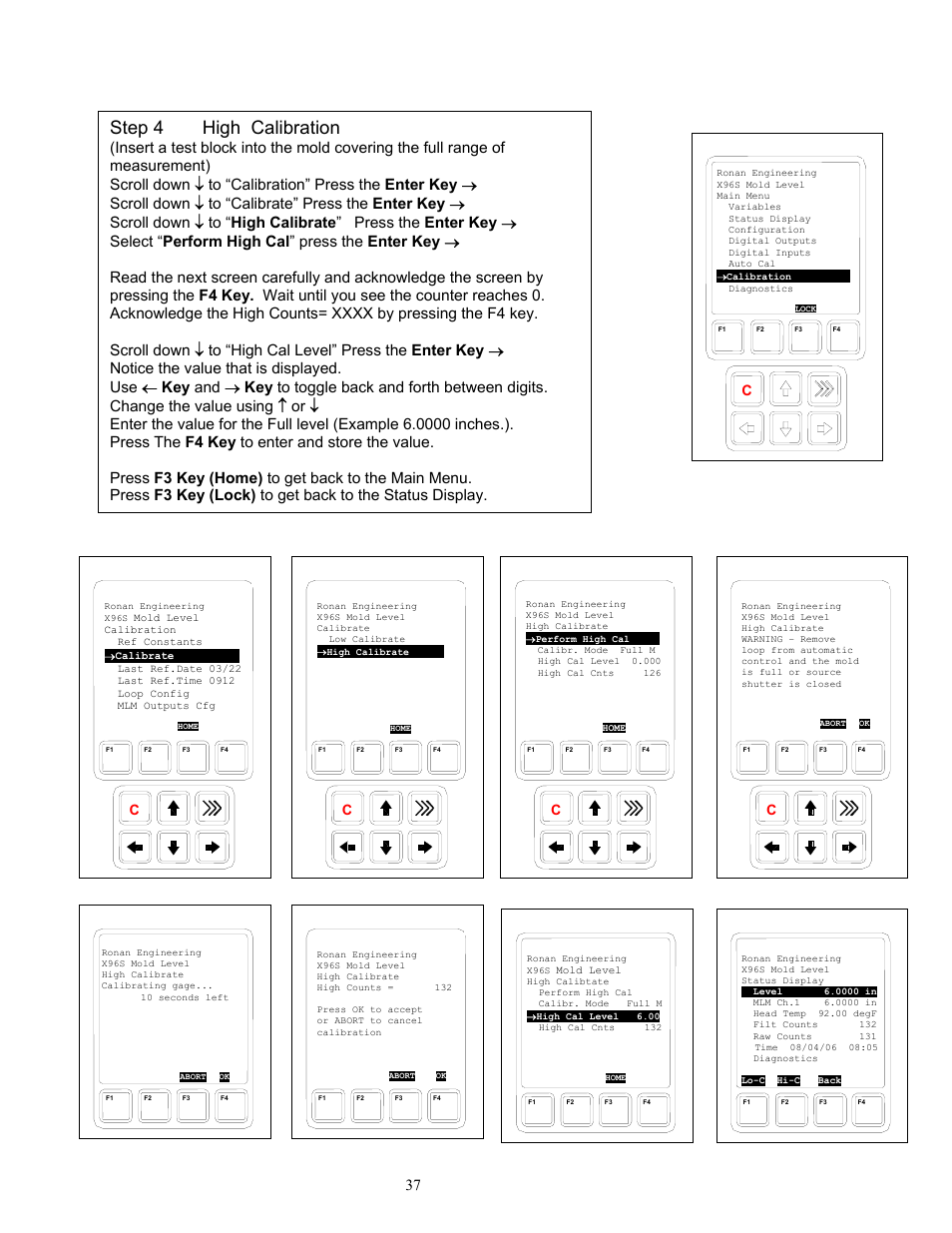 Step 4 high calibration | Ronan X96S MOLD LEVEL GAGE User Manual | Page 41 / 61